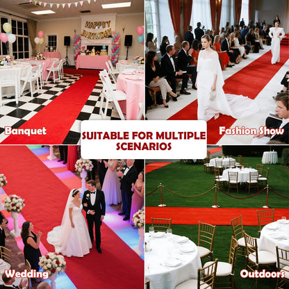 Extra Thick Red Carpet Runner 3 x 15Ft, Non-Slip TPR Rubber Backing, 450 GSM Heavy-Duty Aisle Runner Red Runner Rug for Wedding Ceremony, Hollywood Party, Graduation & Award Events