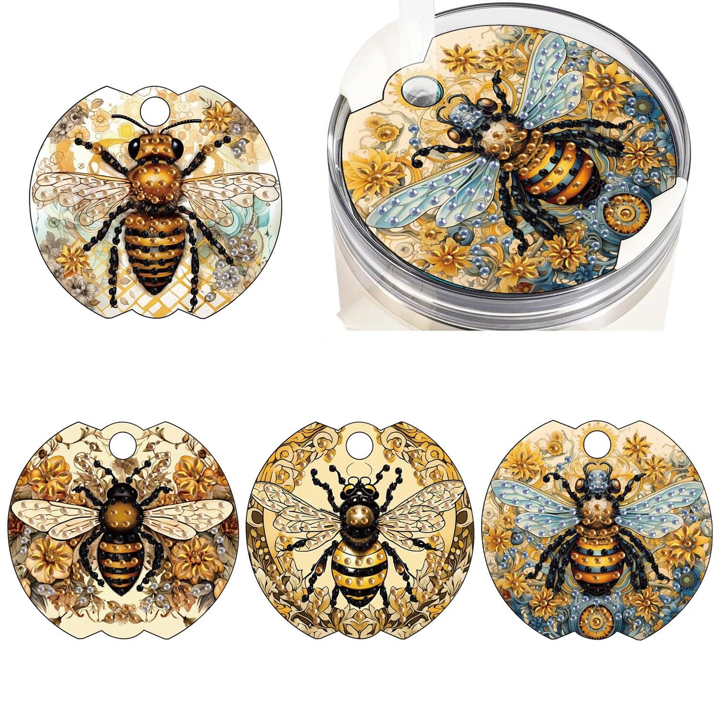 DDGYP 4Pcs Diamond Painting Cup Lid Accessories, 5D Diamond Art Tumbler Lid Topper, Acrylic DIY Craft Supplies, Diamond Art Kits for Adults, for 40oz Tumbler with Handle, Home & Daily Decoration