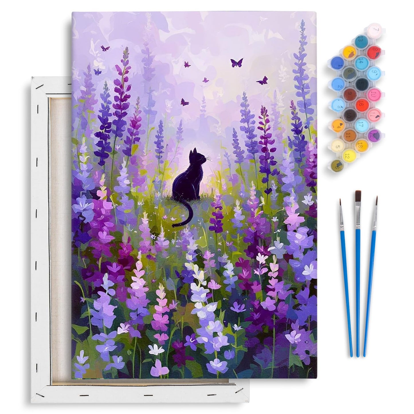 Yezavesu Framed Paint by Numbers Kit for Adults Beginner & Kids Ages 8-12, Flowers Paint by Numbers with Frame, DIY Number Painting for Adults Cat for Home Wall Decor Gift 8x12 inch