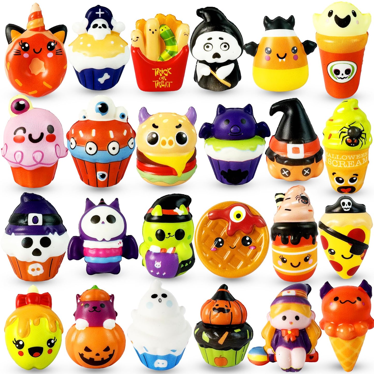 24PCS Halloween Squishies Toys for Kids,Halloween Squishies,Slow Rising Squishy Halloween Stress Fidget Toys,Non Candy Trick or Treat - Spooky Party Favors Gift Goody Bag Stuffers