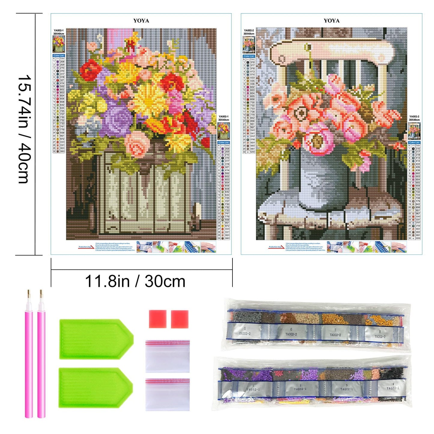 YOYA 2 Pack Diamond Painting Kits for Adults, Diamond Art Kits with Accessories & Tools, DIY Flowers 5D Diamond Painting Full Drill Gem Art Painting Kit for Home Wall Decor 12 x 16 Inch