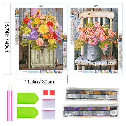 YOYA 2 Pack Diamond Painting Kits for Adults, Diamond Art Kits with Accessories & Tools, DIY Flowers 5D Diamond Painting Full Drill Gem Art Painting Kit for Home Wall Decor 12 x 16 Inch