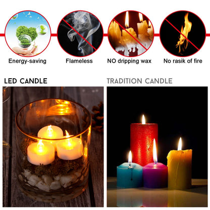 AGPTEK Timer Function, Pack of 24 Flameless LED Candles, Includes CR2032 and Battery Replaceable, Warm Yellow, Pack of 24 Flickering Warm White
