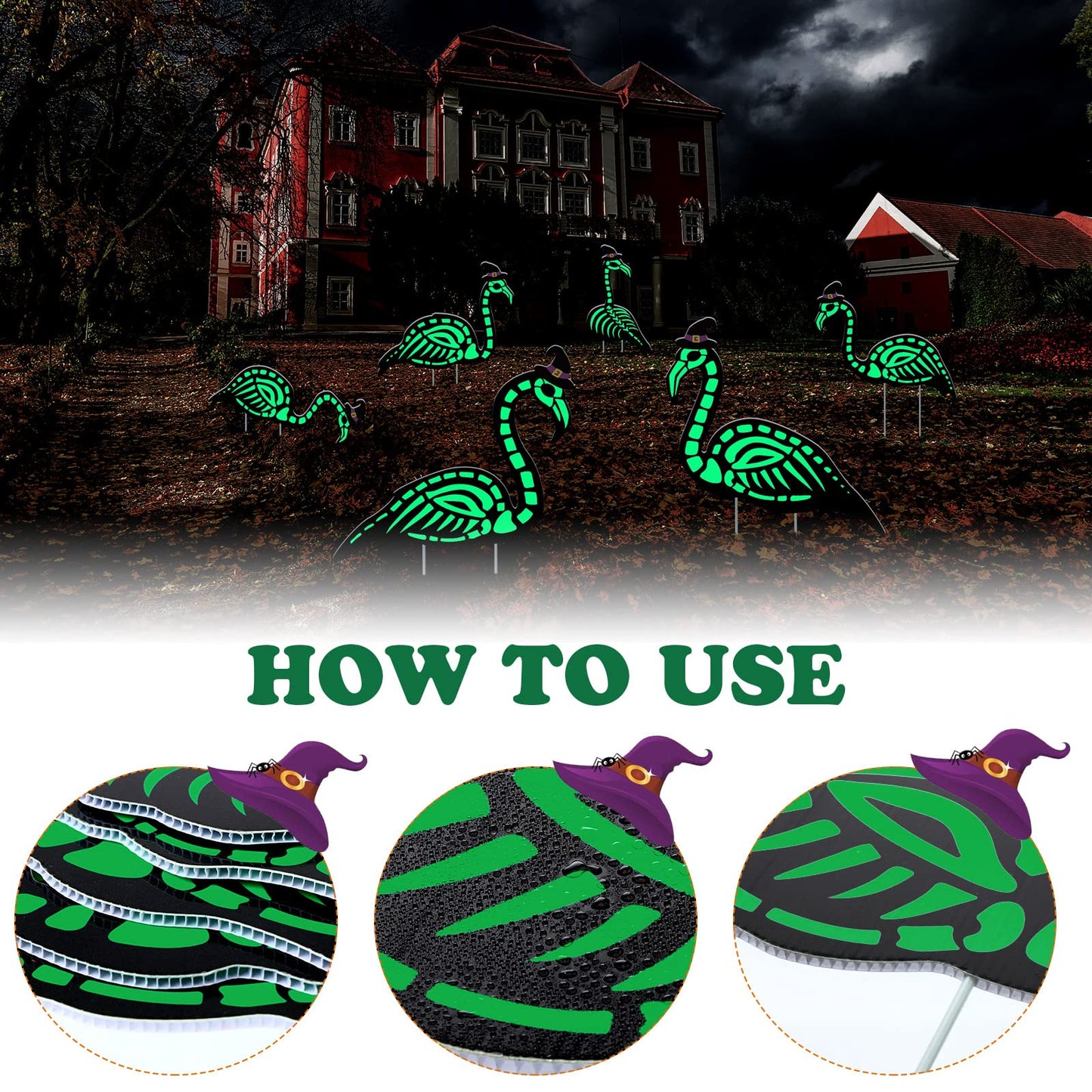 WILLBOND 6 Pcs Glow in the Dark Skeleton Flamingo Scary Creepy Outdoor Decor for Halloween Party