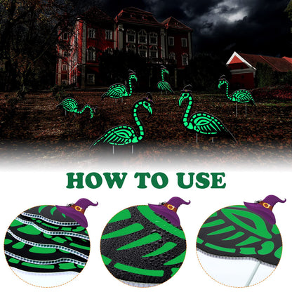 WILLBOND 6 Pcs Glow in the Dark Skeleton Flamingo Scary Creepy Outdoor Decor for Halloween Party