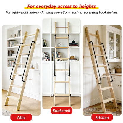 104RDHOUSE 96in Attic Rolling Library Ladder, 8 Step Wooden Ladder with,Loft Ladder Bookshelf,Wall Stairs Red Oak Stair Platform Bunkbed Ladder,for Home Kitchen,Warehouses,Bookstore,DIY Stain