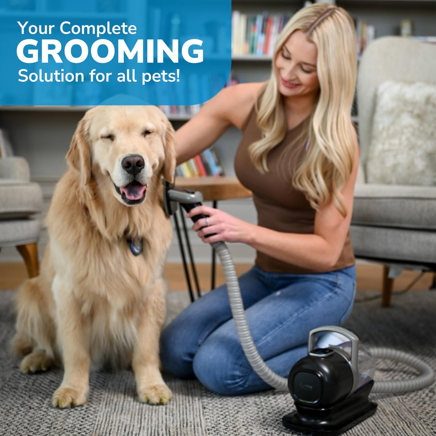 FurMe Original Pet Grooming Vacuum Kit - Cat & Dog Grooming Kit for Easy Pet Care at Home, Quiet & Safe Dog Hair Remover Machine with Brush, Clipper, Shedding & Cleaner Tools & 1L Canister