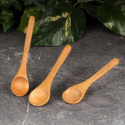 BambooMN Bamboo Serving Spoons, Mini Salt Sugar Spoon, 10 Pieces, Carbonized Brown