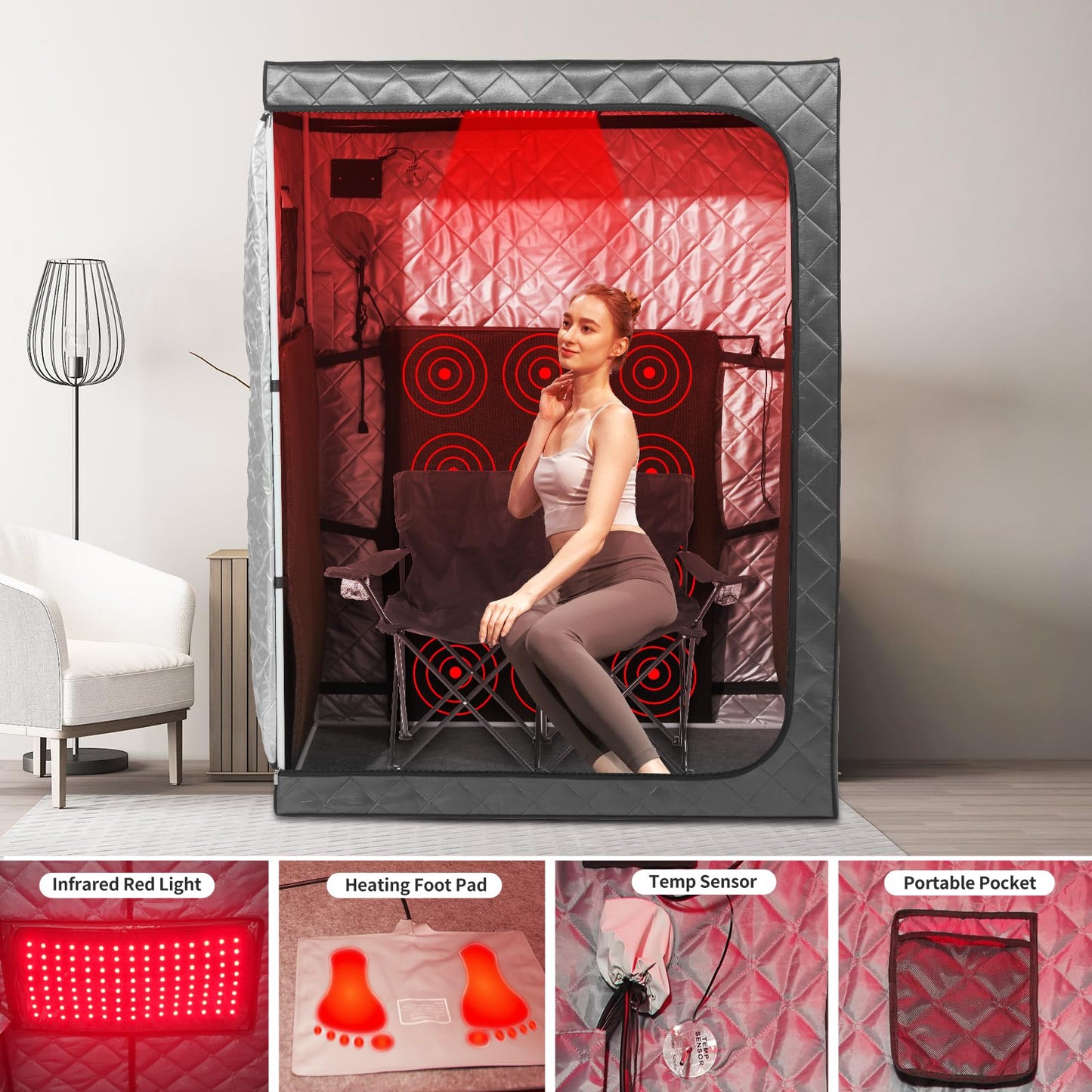 iDOTODO Full Body Portable Personal Infrared Saunas for Home, 2 Person Sauna Tent, at Home Sauna, Portable Infrared Sauna Two-Person Sauna Tent with 2 Foldable Chairs, Remote Control