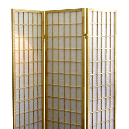 70" Tall 3 Panel Screen, Room Divider, Japanese Style with Natural Wood