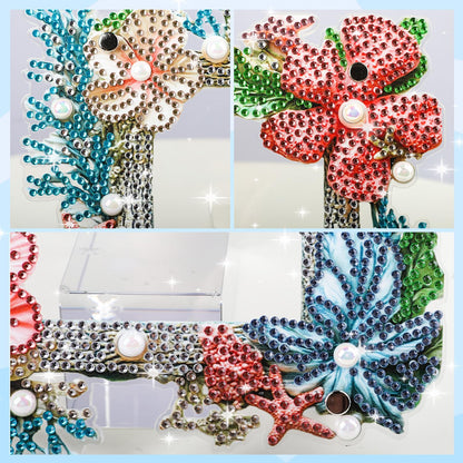 AIRDEA 5D Diamond Art Painting Desktop Photo Frame Ornament,Special Shape Diamond Painting Frame Kits for Adults,8x8in/20x20cm,Corals Starfish