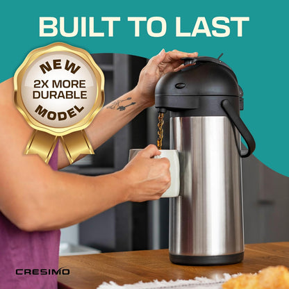 Coffee Carafe Airpot & Cleaning Brush - 101oz / 3L Airpot for Hot or Cold Drink, Coffee Dispenser with Pump