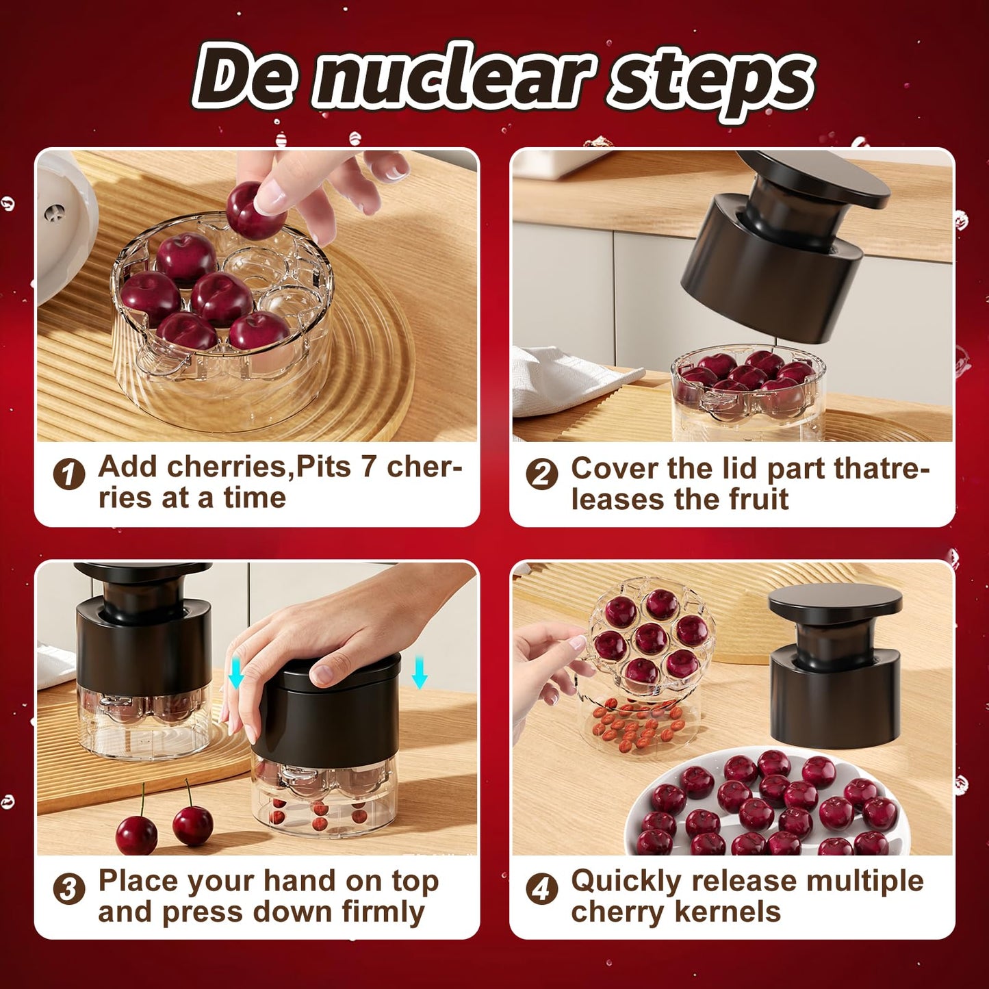 Cherry Pitter Multiple, Quick Release Multi Cherries Stoner Pitter 7-in-1, Push Button Cherry Core Pitter Tool with Splatter Protector, Pit Seed Remover for Making Jam Cherry Dishes