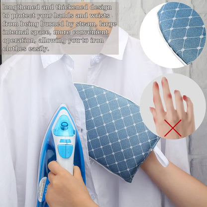 2 Pieces Waterproof Ironing Gloves for Garment Steamer, Heat Resistant Mitt with Finger Loop (Blue, Plaid)