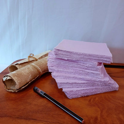 Deckle Papers® Handmade Cotton Paper Square Card Stock for Envelope Making, Calligraphy, Wedding Invitation, Menu Cards, Drawing, Watercolor, Origami Paper-Pack of-50-Purple (5x5 Inch)