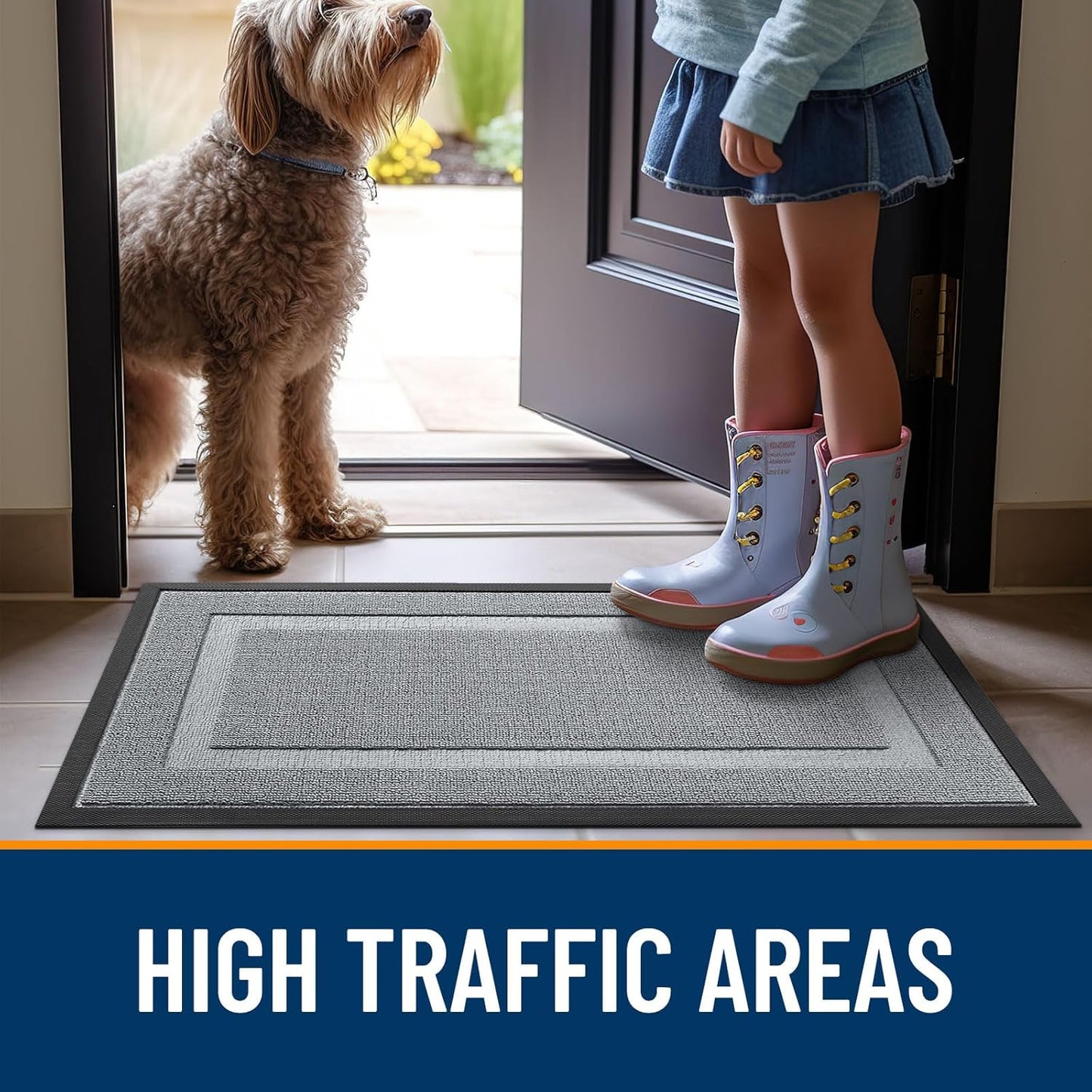 OLANLY Indoor Outdoor Front Door Mat - Waterproof All-Season Doormat, Easy Clean, 47x17, Ash Gray