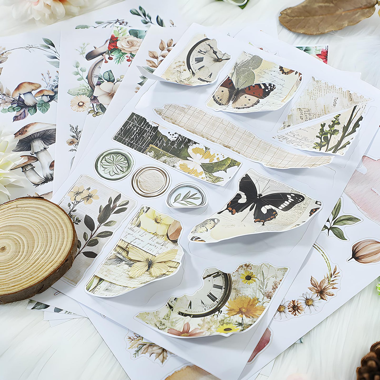 Snycler Plain Inspiration Theme Sticker Scrapbooking Supplies for Junk Journal, 20 Sheets PET Stickers - Vintage Journaling Stickers, Ephemera Sticker Book Pre Cut, Planner, Junk Journal Supplies