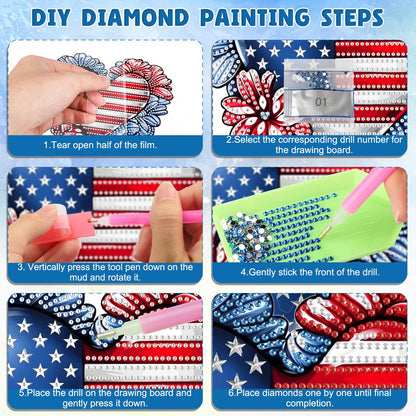 DOMROM 4th of July Patriotic Heart Diamond Art Hanging Kits, American Flag Floral Diamond Painting, Special Shaped Gem Art Suncatchers Ornament, Independence Day Heart Decor for Home Window Wall