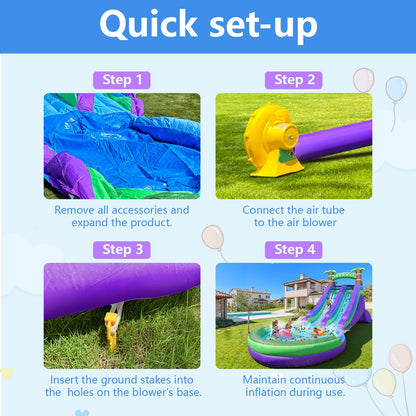 Inflatable Water Slide Backyard with Powerful Blower, Splash Pool & Spray Feature – Durable, Easy Setup, Fast Drainage, Summer Outdoor Water Park Fun for Kids & Adults (Rain Forest)
