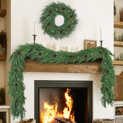 2 Pcs 6FT Norfolk Pine Garland (12FT Total): Real Touch Artificial Christmas Greenery with 120 Branches, Premium Decor for Mantle, Table, Wall, Indoor/Outdoor(Dark Green)