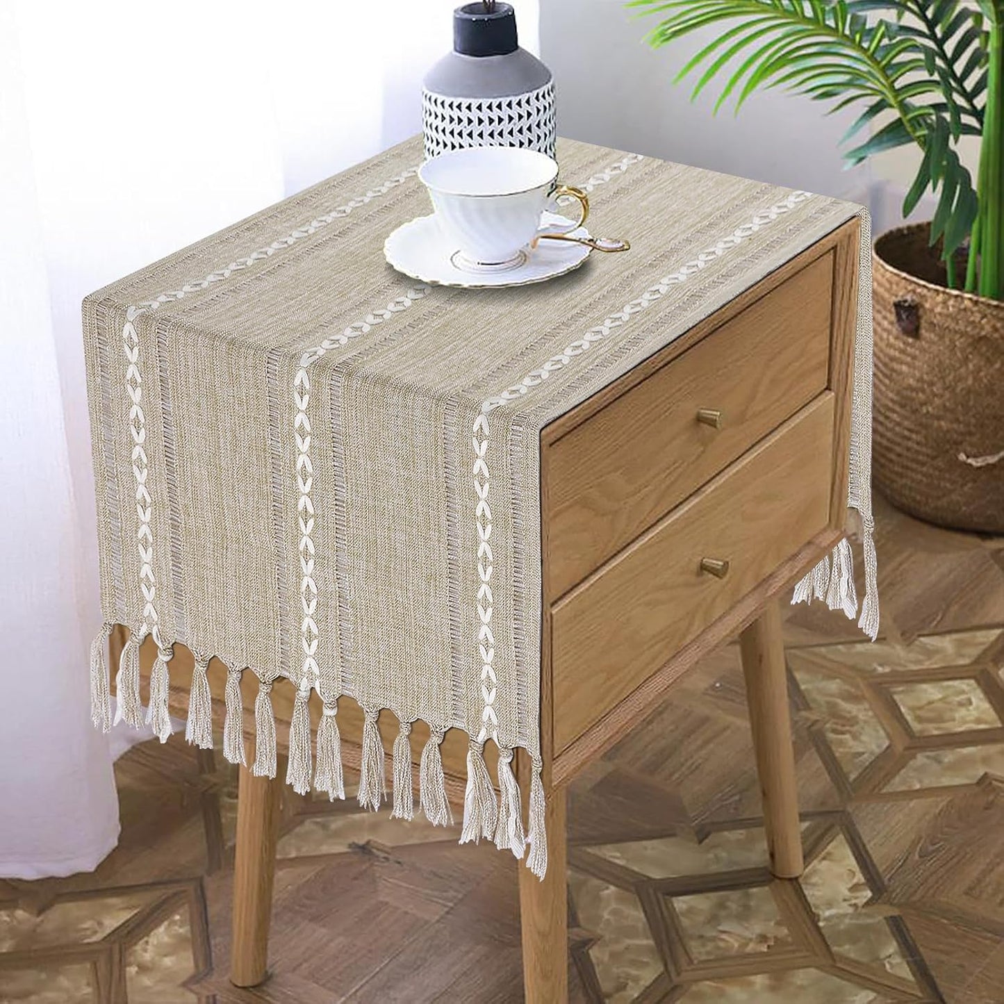 15.7 36 inches, (44'' Bedside Table Runner x Rustic Linen Small Coffee Table Cover Cloth, Nightstand Cover for Top