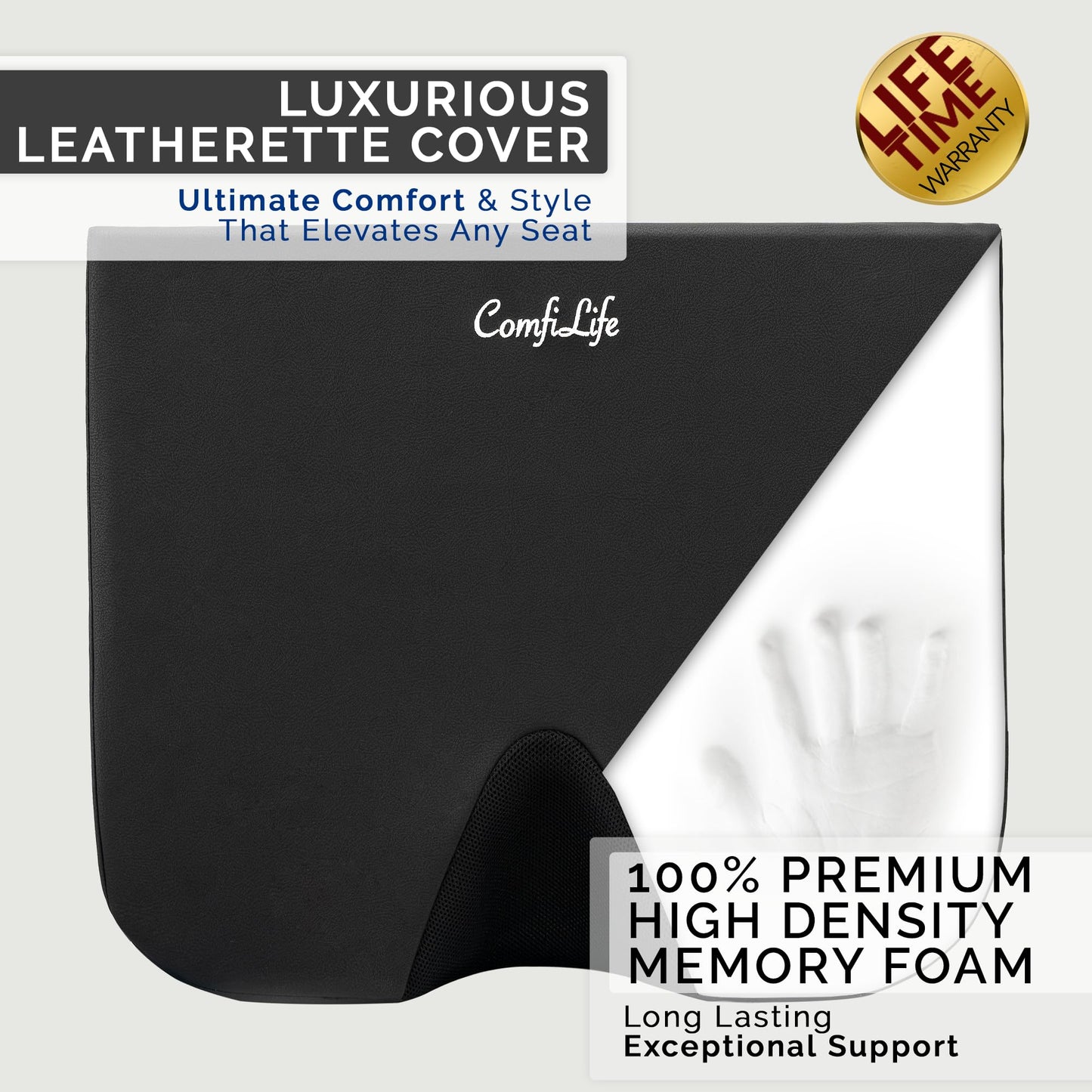 ComfiLife Car Seat Cushion–Premium Wedge 100% Polyurethane Foam Car Cushions for Driving–Auto Seat Cushion–Back & Sciatica Pain Relief for Long Drives–Comfort for Car Driver,Office, Truck Seat (Black)