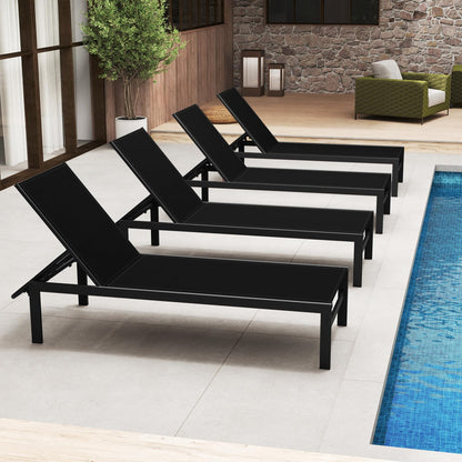 HAPPYGRILL Aluminum Chaise Lounge Chair, Heavy-Duty Patio Recliner W/ 6-Level Backrest & Breathable Fabric, Outdoor Lightweight Reclining Lounge Chair for Backyard, Poolside, Porch (2, Black)