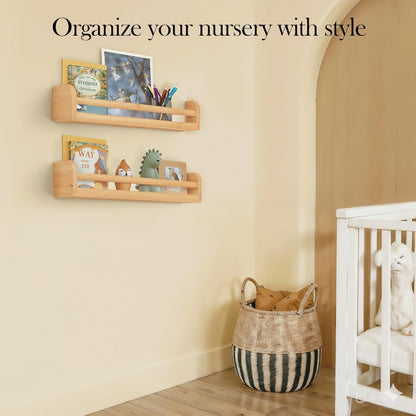 16.5 inch Set 2 Floating Nursery Book Shelves, Wall Book Shelves Kids Room, of Baby Shelves for Nursery Dcor, Ideal
