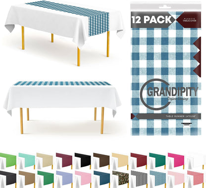 12 Pack 14 108 Inch. Blue Gingham Checkered Premium Disposable Plastic Table Runner x Table Runner for Dinner Parties