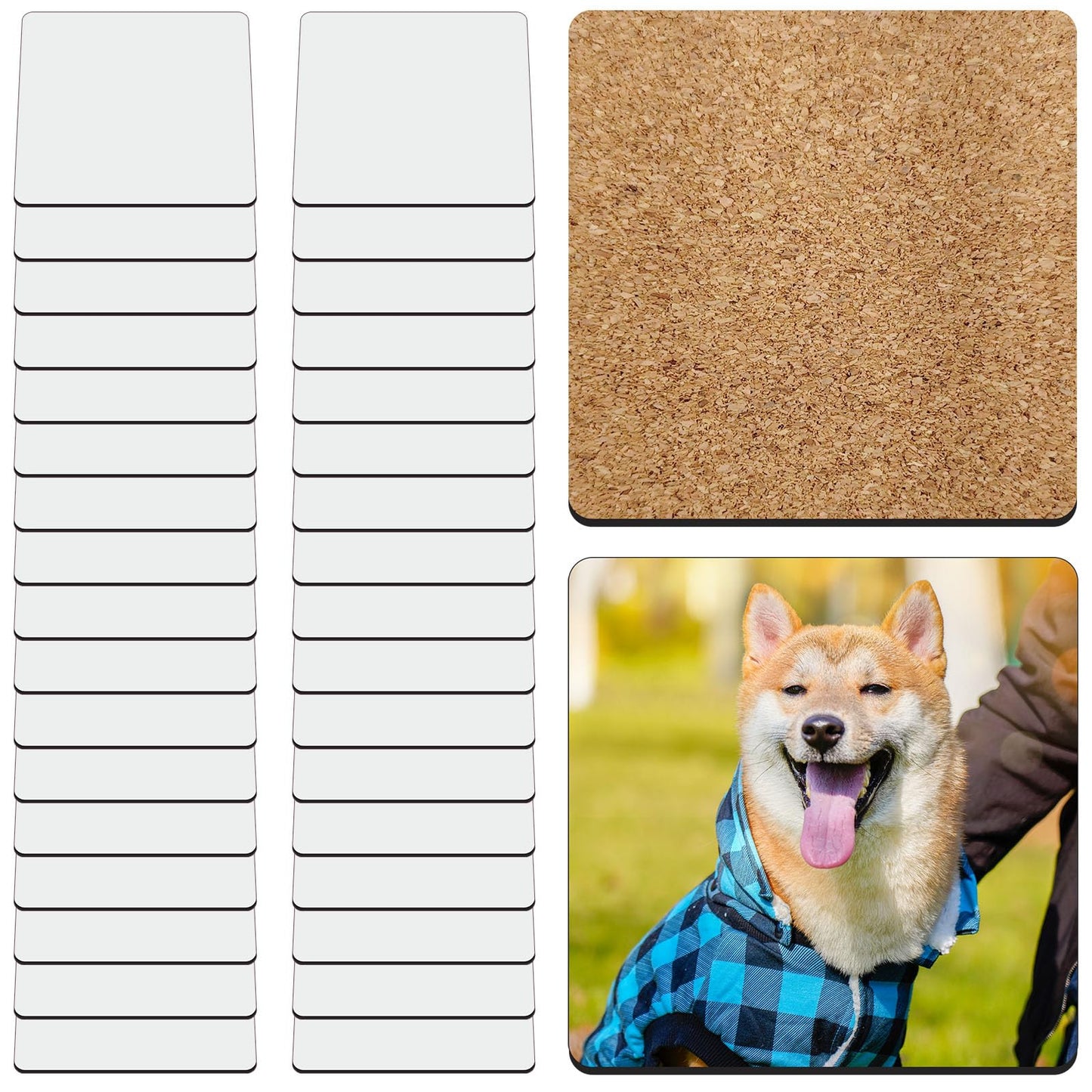36 Pcs Sublimation Small Square Coaster Blanks Bulk with Cork Back MDF Heat Transfer Wood Cork Coasters Product Blank Iteam 3.54x3.54 Inch