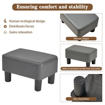 VECELO Small Foot Stool Ottoman, PU Foot Rest with Legs, Rectangle Footrest for Living Room Couch, Gray