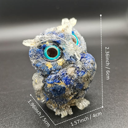 Reyife Hand-Carved Natural Crystal Owl Statue Reiki Healing Gemstone Animal Figurines Home Office Car Decoration The Best Gifts 2.4 inches(Lapislazuli)