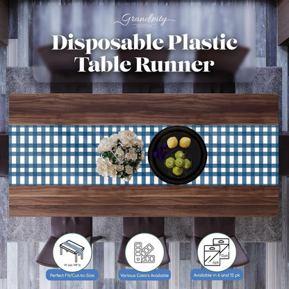 12 Pack 14 108 Inch. Blue Gingham Checkered Premium Disposable Plastic Table Runner x Table Runner for Dinner Parties
