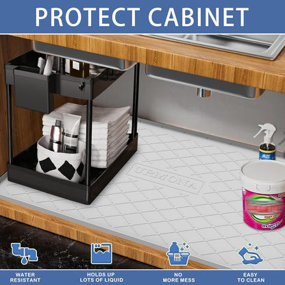 Under Sink Mat for Kitchen, 40" x 22" Silicone Waterproof Liner for Cabinet Sink Protection