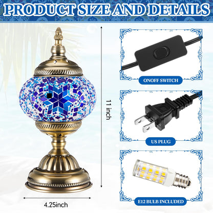 Baquler Turkish Mosaic Lamp Kit DIY Stained Glass Decorative Table Bedside Night Light Tabletop Bohemian Morrocan Lamp Crfat Kit for Living Room Decorations, Make Your Own(Blue)