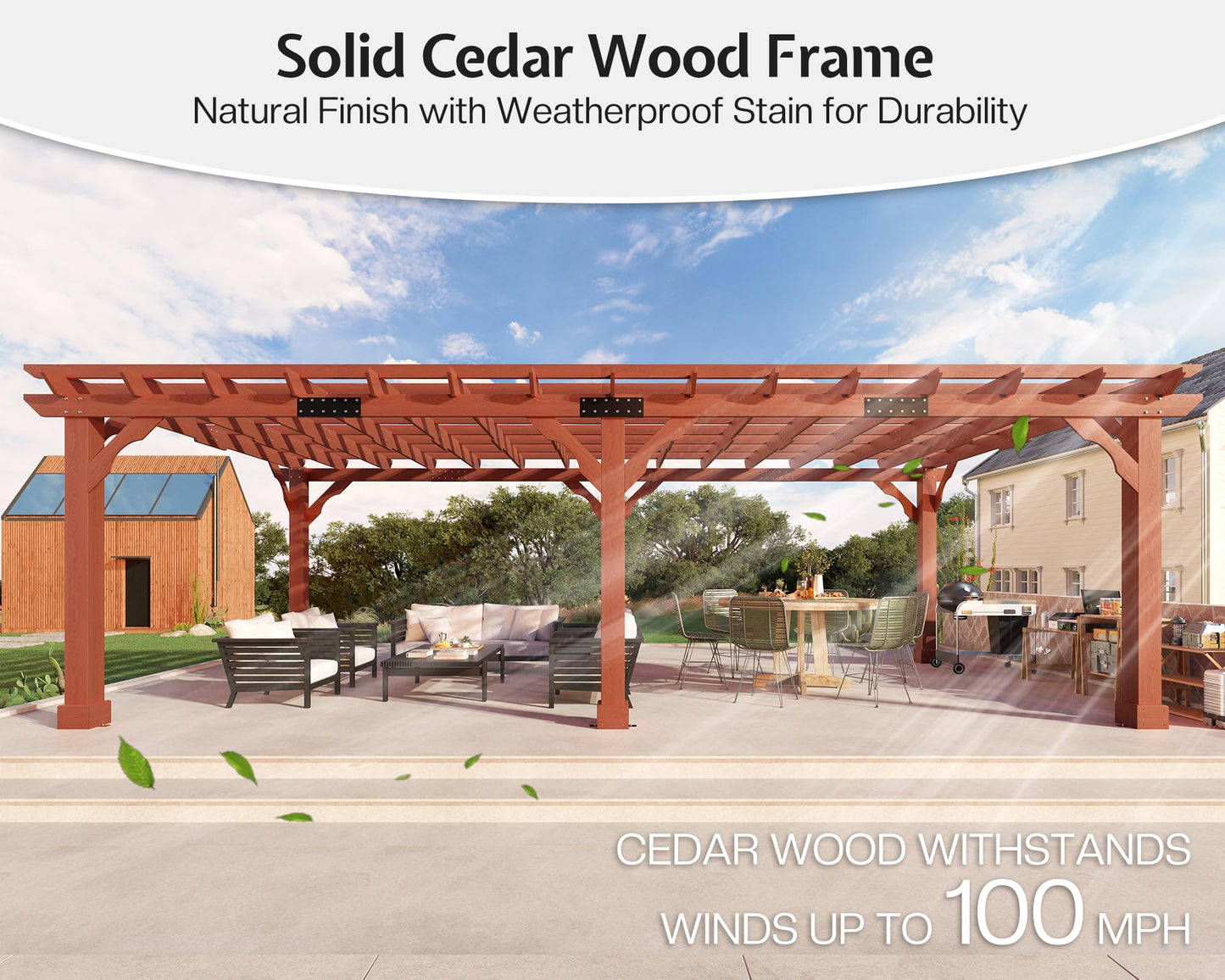 Jocisland 12x24 FT Premium Cedar Wood Pergola with Trellis Roof & Weather-Resistant Support, Outdoor Pergola Kit with Stakes, Garden Gazebo for Patio, Backyard & Events, Reddish-Brown