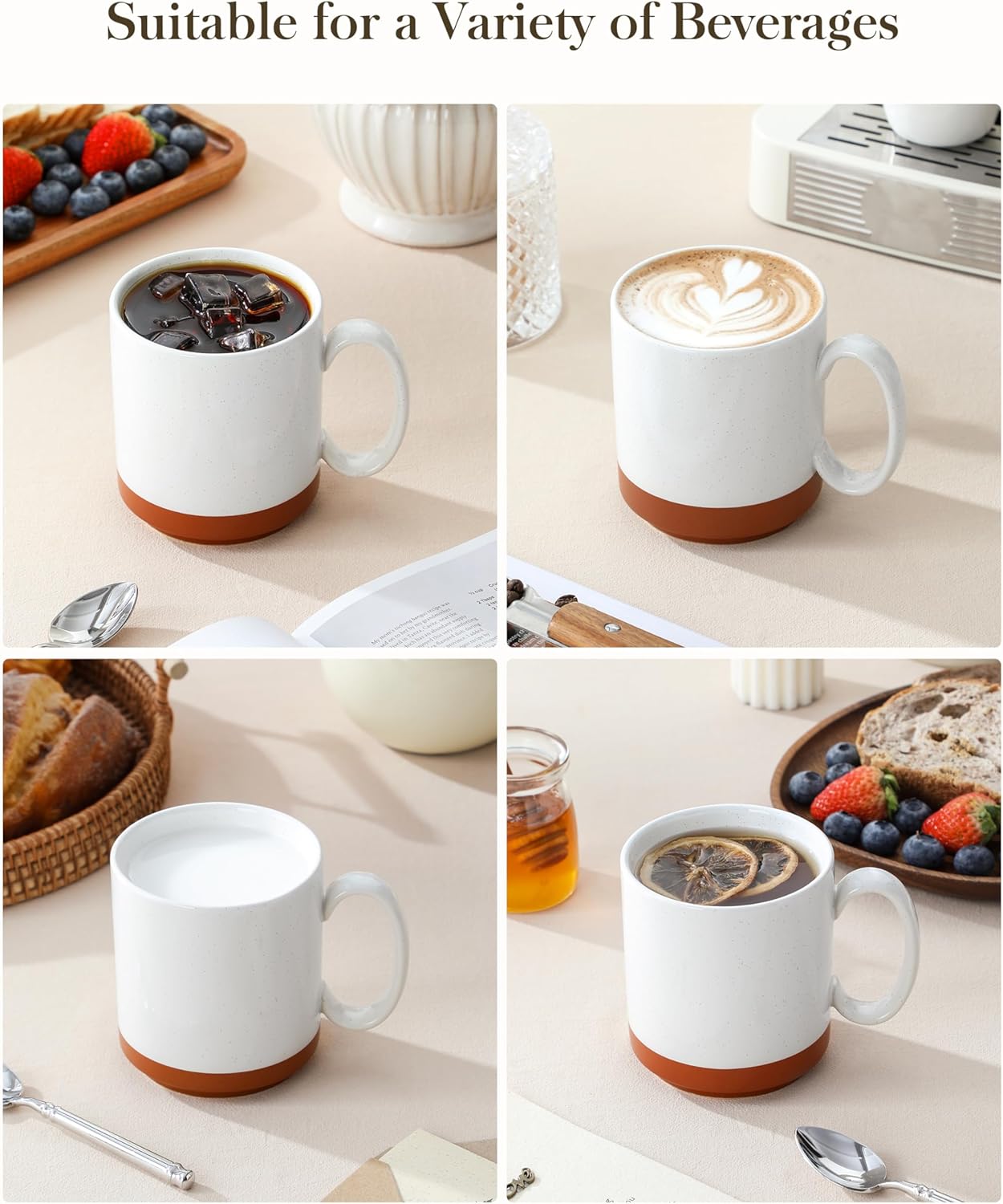 16oz Set 4, MALACASA Ceramic Coffee Mugs of Stackable Coffee Cups with Straight-Sided Design, Mugs for Coffee, Latte