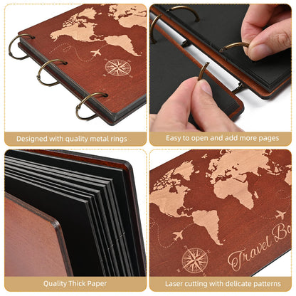 Giiffu Wooden Scrapbook Album for Travel Memories, DIY Photo Scrapbooking Book with Accessories, 100 Pages Personalized Adventure Memory Journal, Gift for Graduation, Birthday & Couples