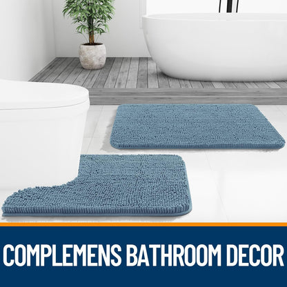 OLANLY Bathroom Rugs - Extra Soft Chenille Bath Mats with Rubber Backing | 36x24, Quick Dry, Airy Blue