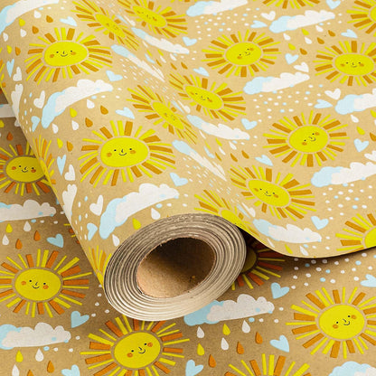MAYPLUSS Kraft Baby Shower Wrapping Paper, Recyclable Sunshine, Cloud & Heart Design Baby Gift Wrap Paper for Children Birthday, Party, Holiday, Cute Wrapping Paper Mini Roll (17 Inch X 33 Feet)