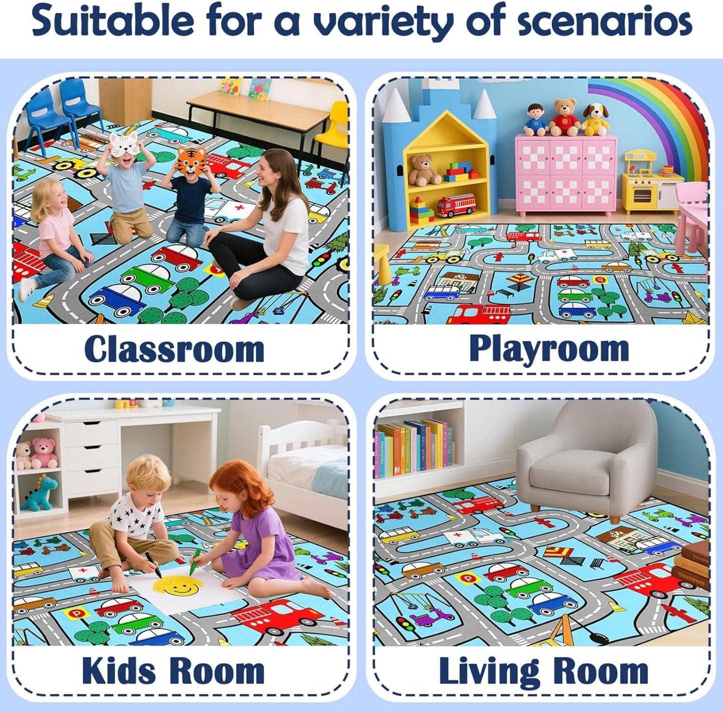 5x7 Interactive Feet Car Road Rug for Kids' Playroom