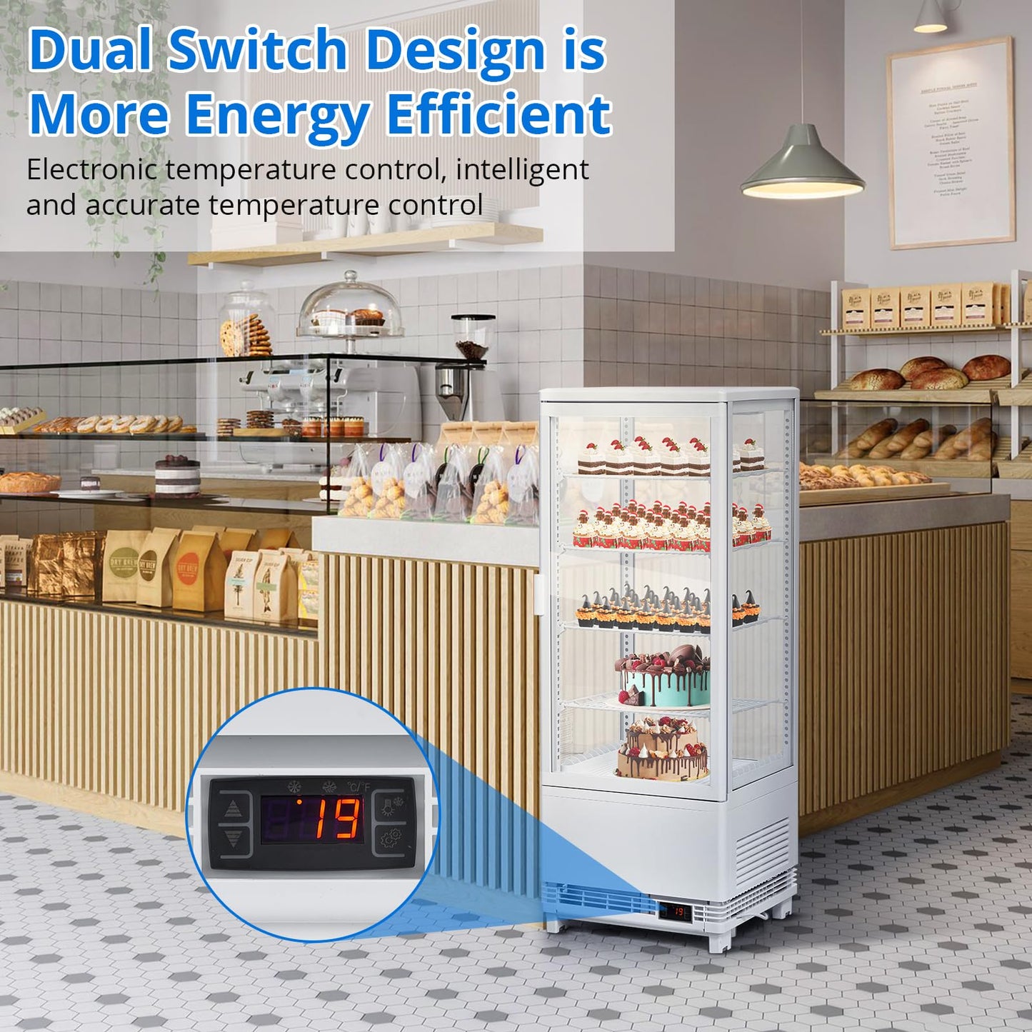 ActiveTrail Countertop Refrigerator 3.5 Cu.ft, Commercial Pastry Display Case with LED, Frost-Free Air Cooling, Lockable Glass Door Fridge for Bakery, Cafe, Restaurant