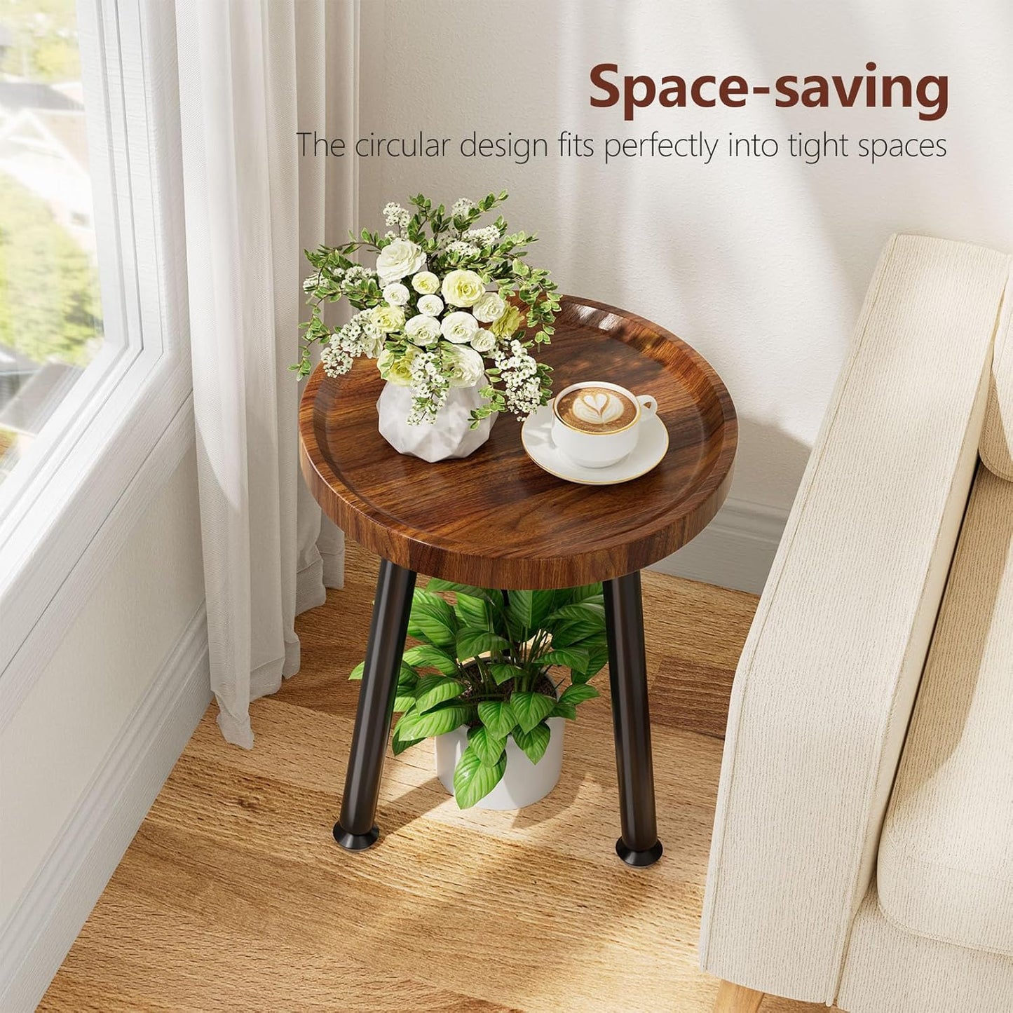 2-Pack (12.5"x18") Ekisemio Plant Stands Outdoor Indoor, Mid Century Side Tables with Walnut Finish & Raised Edge