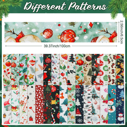Hahafelt 60 Pcs Fabric Strips for Quilting 2.6 x 40" Floral Cotton Fabric Bundles Precut Patchwork for Gift Sewing DIY Crafts(Winter)