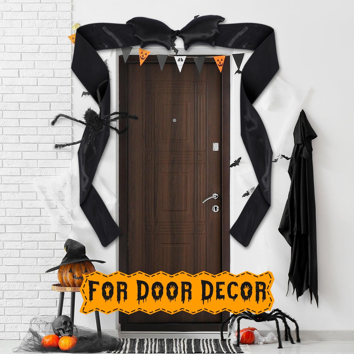 Suncalla Large Halloween Fireplace Decor Bat Bow Mantel Scarf 123 x 6 Inch Big Black Bow Decor for Halloween Party Door Window Fireplace