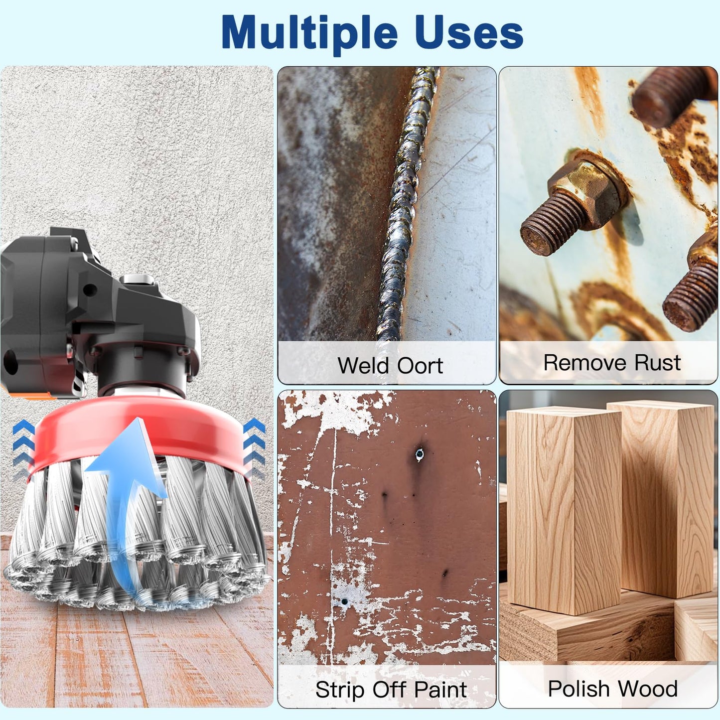 BURMONG 7 PCS Wire Wheel Brush for 4-1/2" Angle Grinder, Carbon Steel Knotted & Crimped Cup/Wheel Brushes (3" & 4"), Heavy Duty Rust, Paint, Corrosion Removal, 5/8"-11 UNC Threaded Arbor
