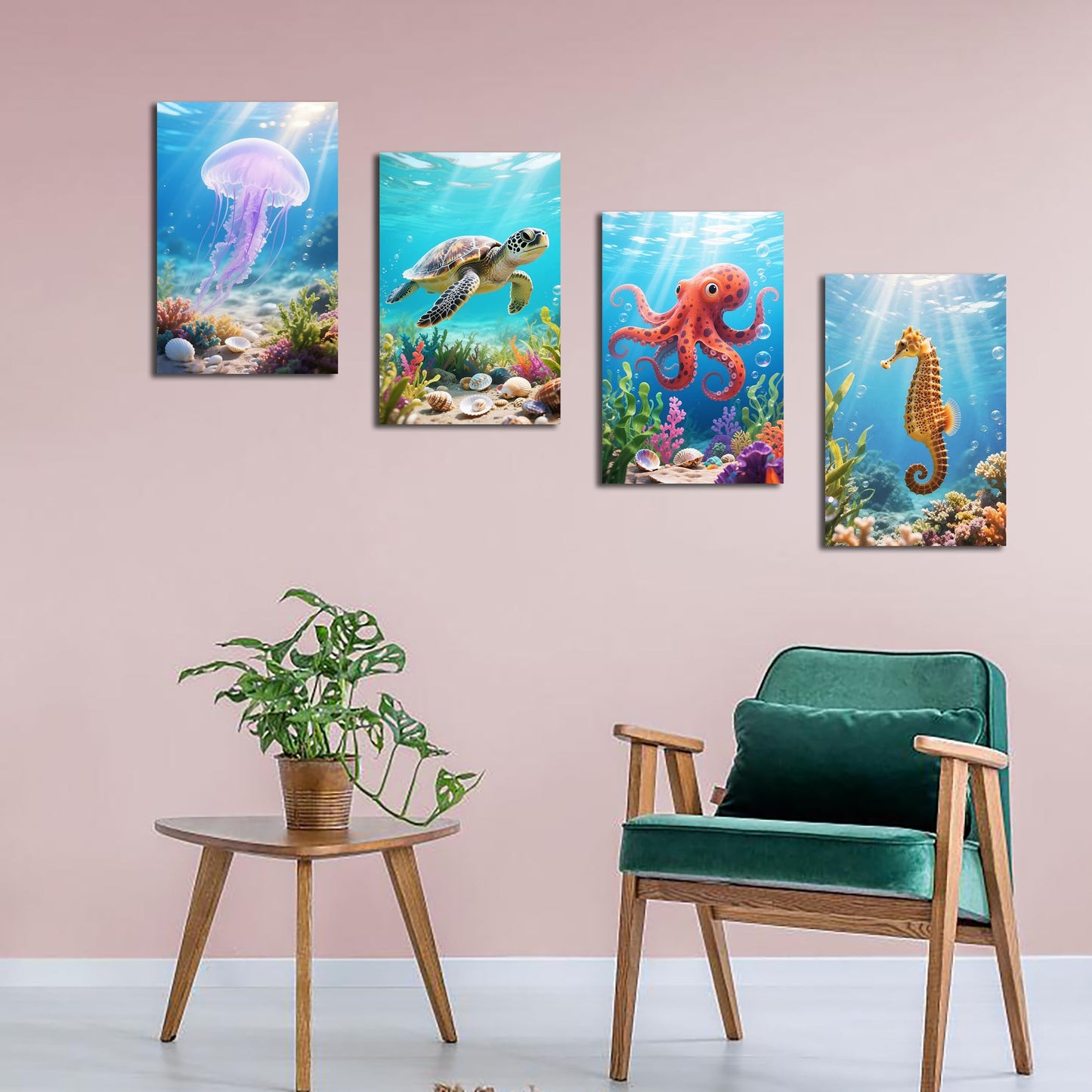 Muzagroo Art 4 Pcs Paint by Numbers Kits for Adults Framed Canvas with Wooden Easel DIY Sea Turtle Acrylic Oil Paintings Kits Paint by Numbers on Canvas Wall Art (8x12 inch)
