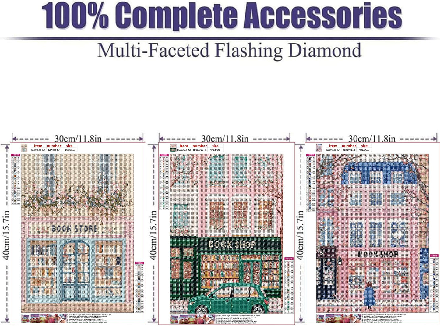 ARPADAMO 3 Pcs Diamond Art Kits for Adults,5D Pink Book shop Diamond Painting DIY books Diamond Art Diamond Painting Kits for Adult,Round Full Drill Diamonds, Diamond Art Kits for Home Decor-12x16inch