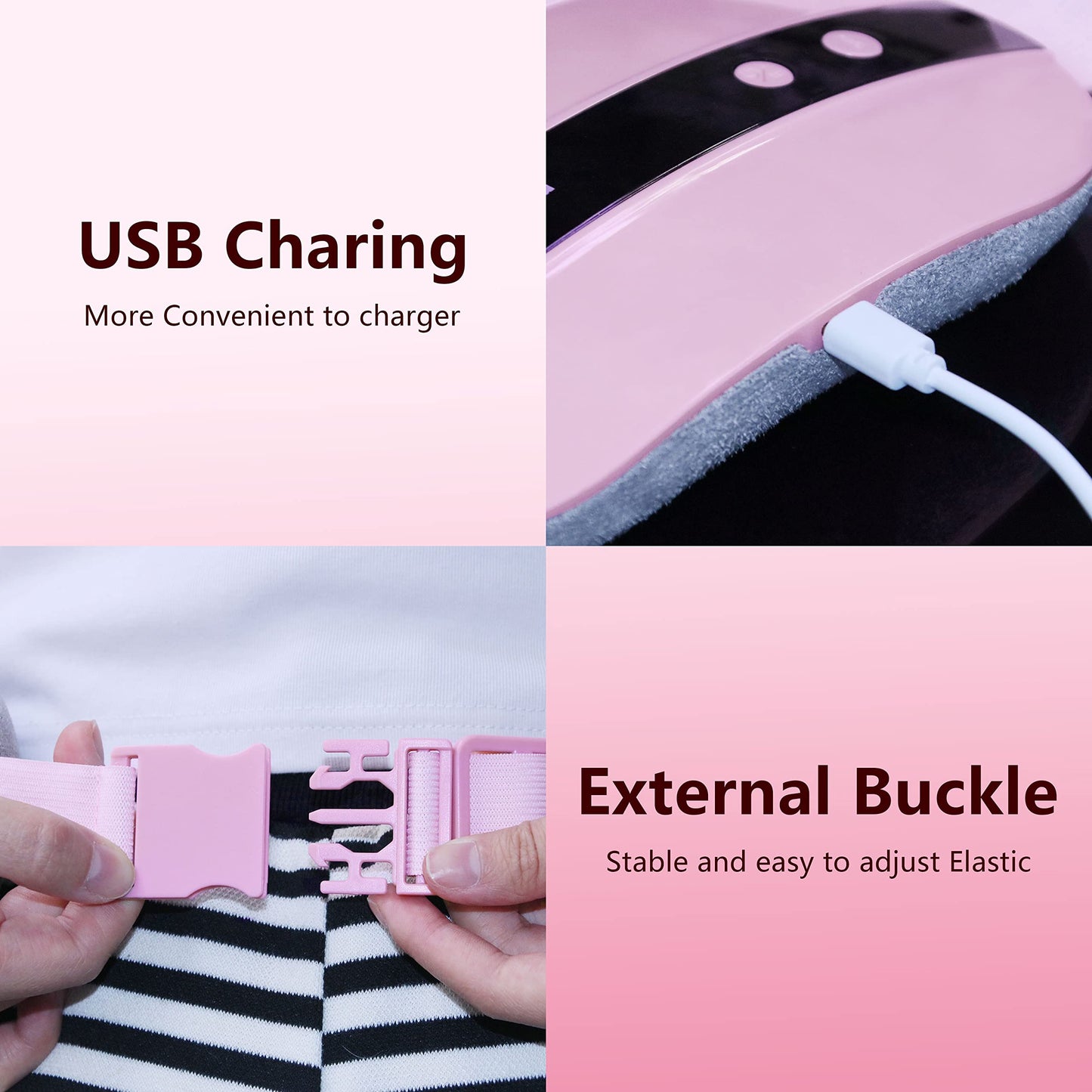 Portable Cordless Heating Pad, Heating Pad for Back Pain with 3 Heat Levels & 3 Vibration Massage Modes, Portable Electric Fast Heating Belly Wrap Belt for Women and Girl(Pink)