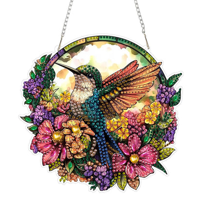 SENQAO Hummingbird Diamond Art Hanging Kits for Adults Kids, Acrylic Diamonds Painting Pendant Board Kit Flower, Diamond Art Painting Window Pendants Home Garden Wall Hanging Kits Hanging Ornament